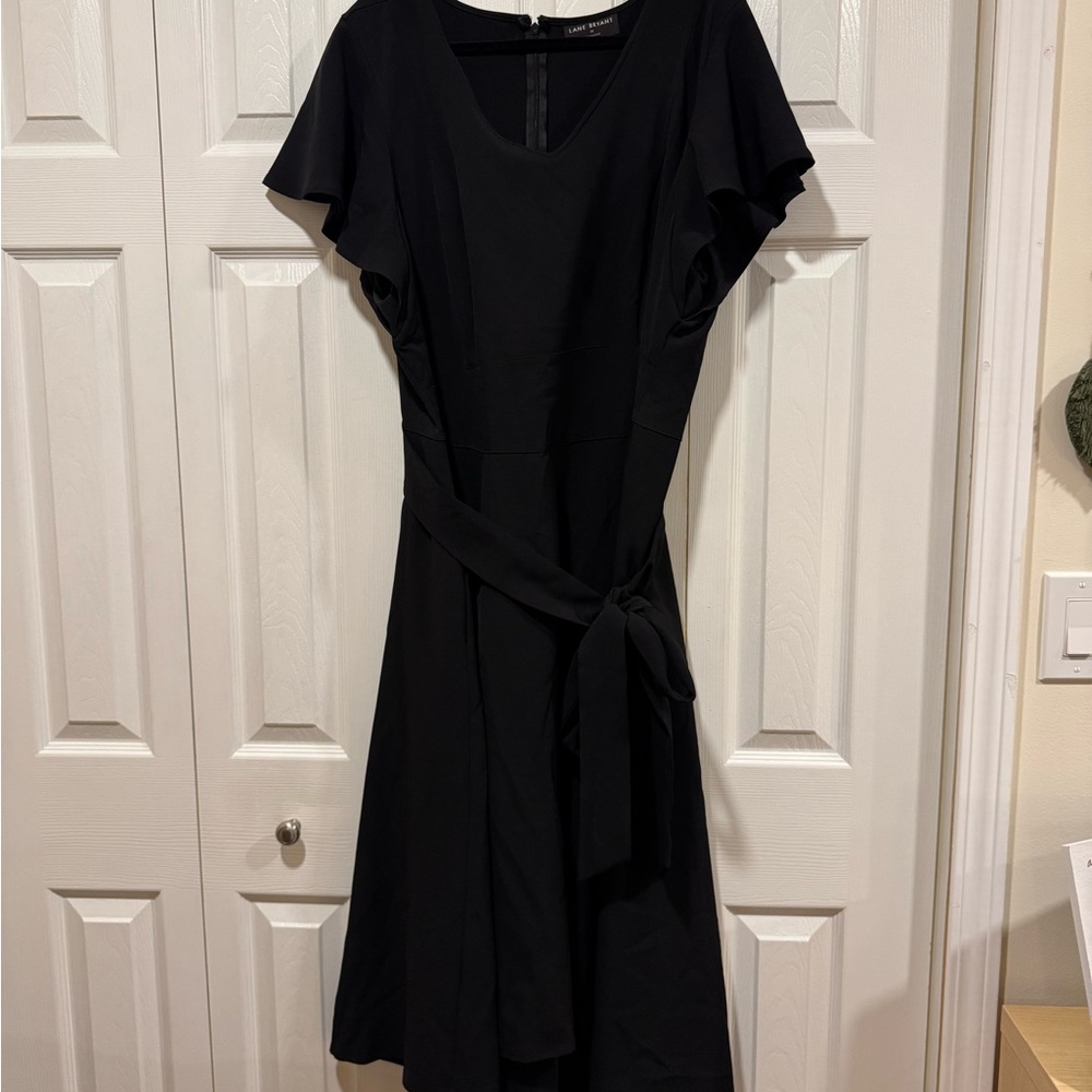 Lane Bryant Black Flutter Sleeve A-Line Midi Dress